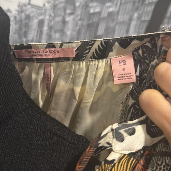 Scotch & Soda Dress Floral Front Tie Bow Midi Small Black Orange Ivory Boho - Picture 4 of 11